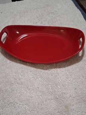 Rachael Ray Red Oval Serving Tray with Integrated Handles